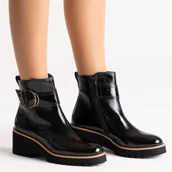 Paul Green Dynamic Boot In Black Crinkled Patent Size 6 NEW - Picture 1 of 10